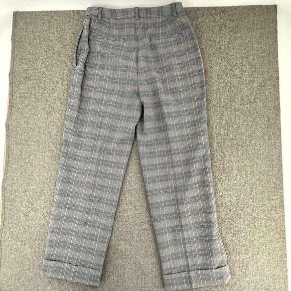 Amanda Smith Plaid Straight Pants Cuffed Size 4 Gray Black Teal Work Business - Picture 12 of 16